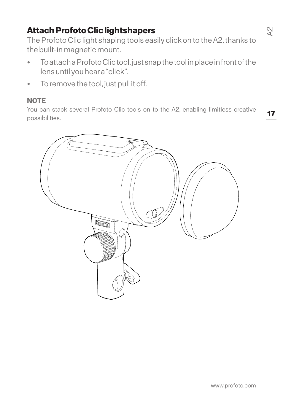 Attach profoto clic lightshapers | Profoto A2 Monolight User Manual | Page 17 / 30
