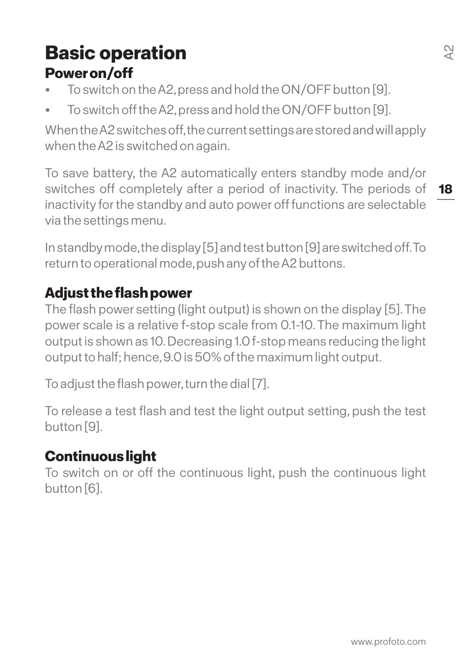 Basic operation | Profoto A2 Monolight User Manual | Page 18 / 30
