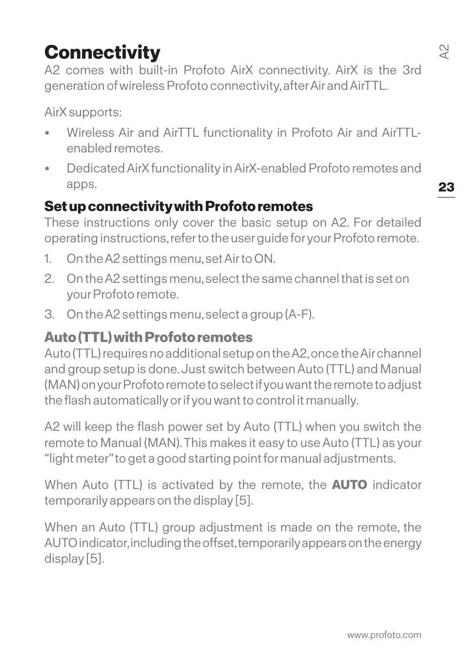 Connectivity, Set up connectivity with profoto remotes | Profoto A2 Monolight User Manual | Page 23 / 30