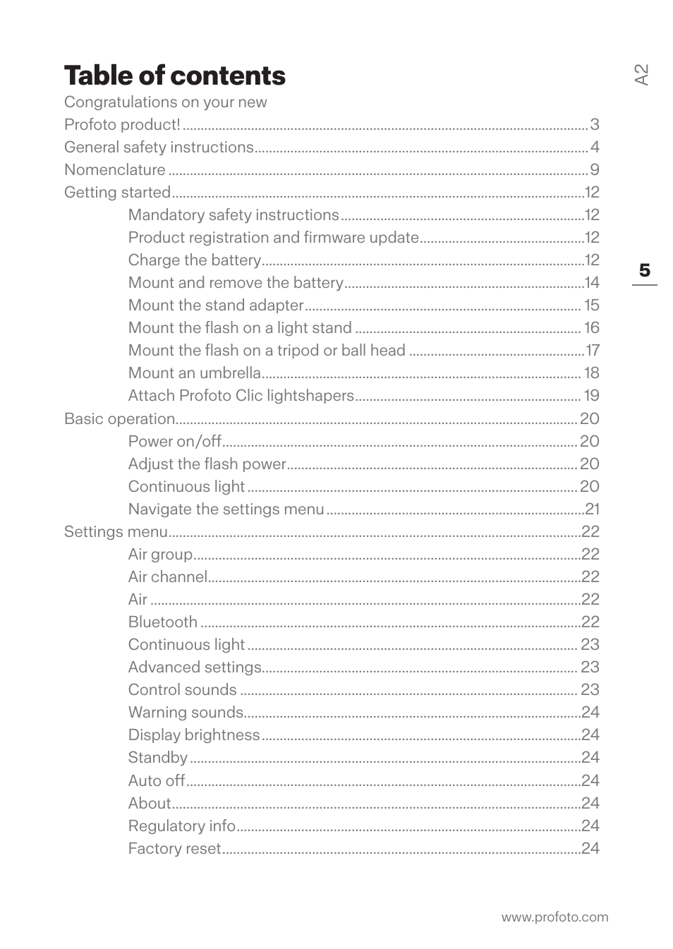 Profoto A2 Monolight User Manual | Page 5 / 30