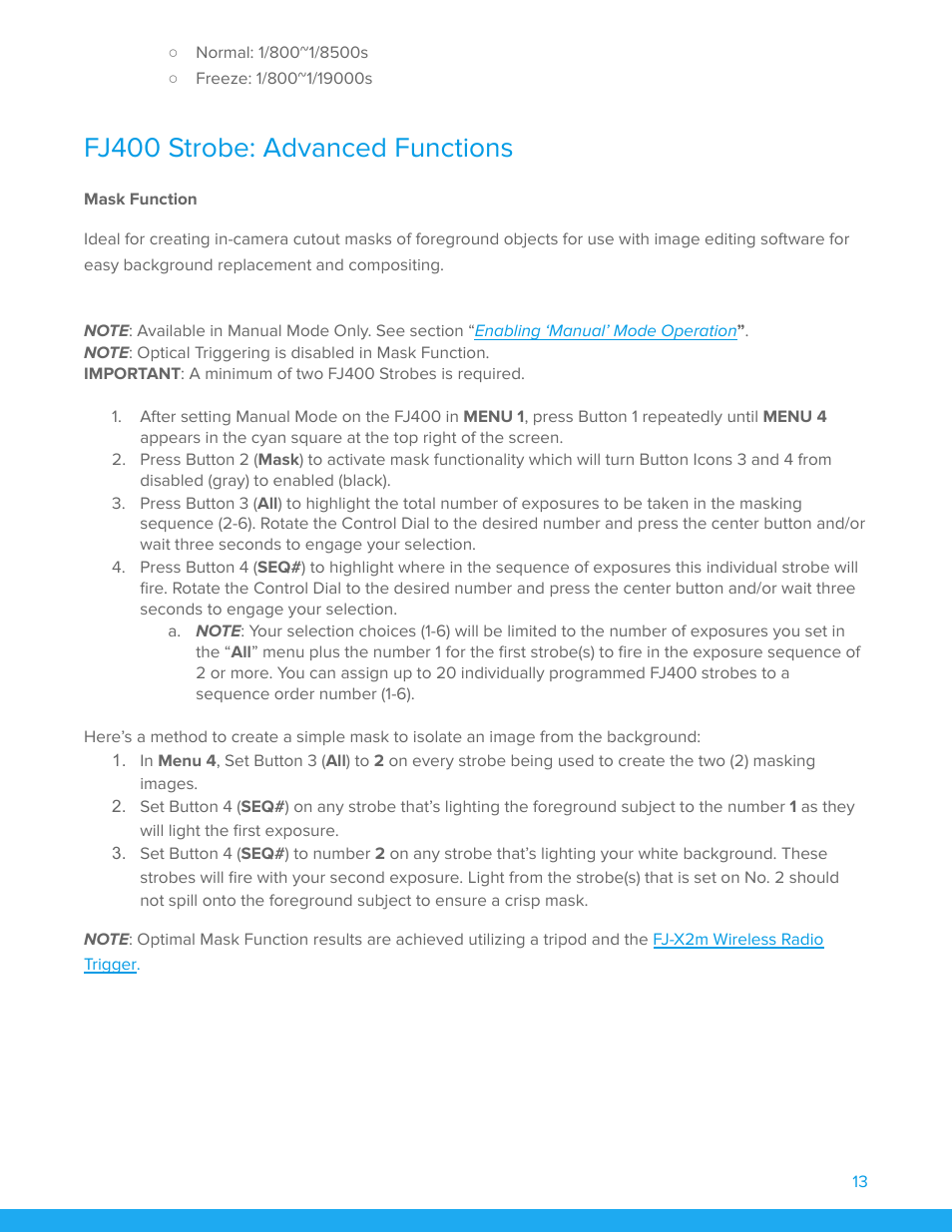 Fj400 strobe: advanced functions, Mask function | Westcott FJ400 Strobe 2-Light Location Kit with FJ-X3m Universal Wireless Trigger User Manual | Page 14 / 22