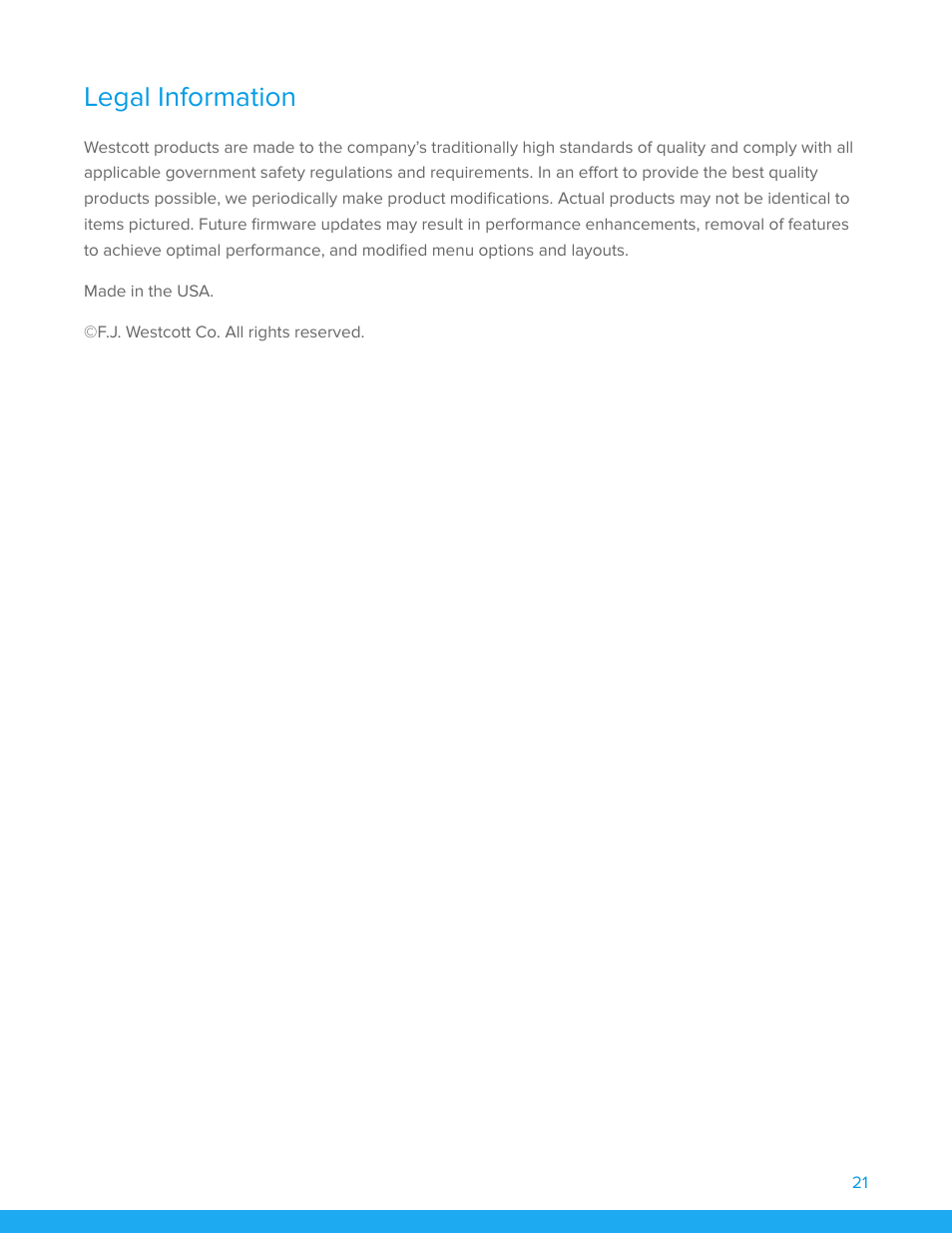 Legal information | Westcott FJ400 Strobe 2-Light Location Kit with FJ-X3m Universal Wireless Trigger User Manual | Page 22 / 22