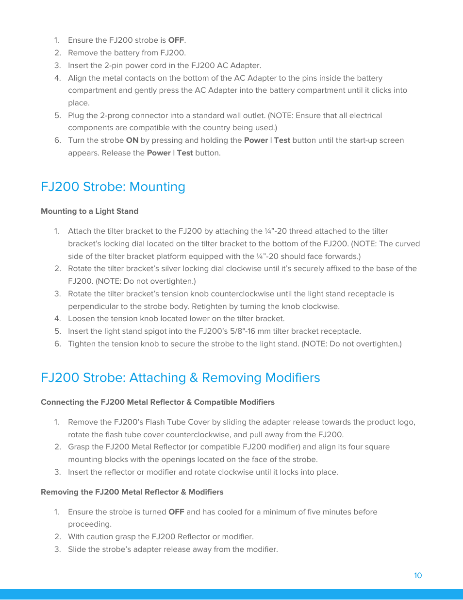 Fj200 strobe: mounting, Mounting to a light stand, Fj200 strobe: attaching & removing modifiers | Removing the fj200 metal reflector & modifiers | Westcott FJ200 Strobe User Manual | Page 11 / 20