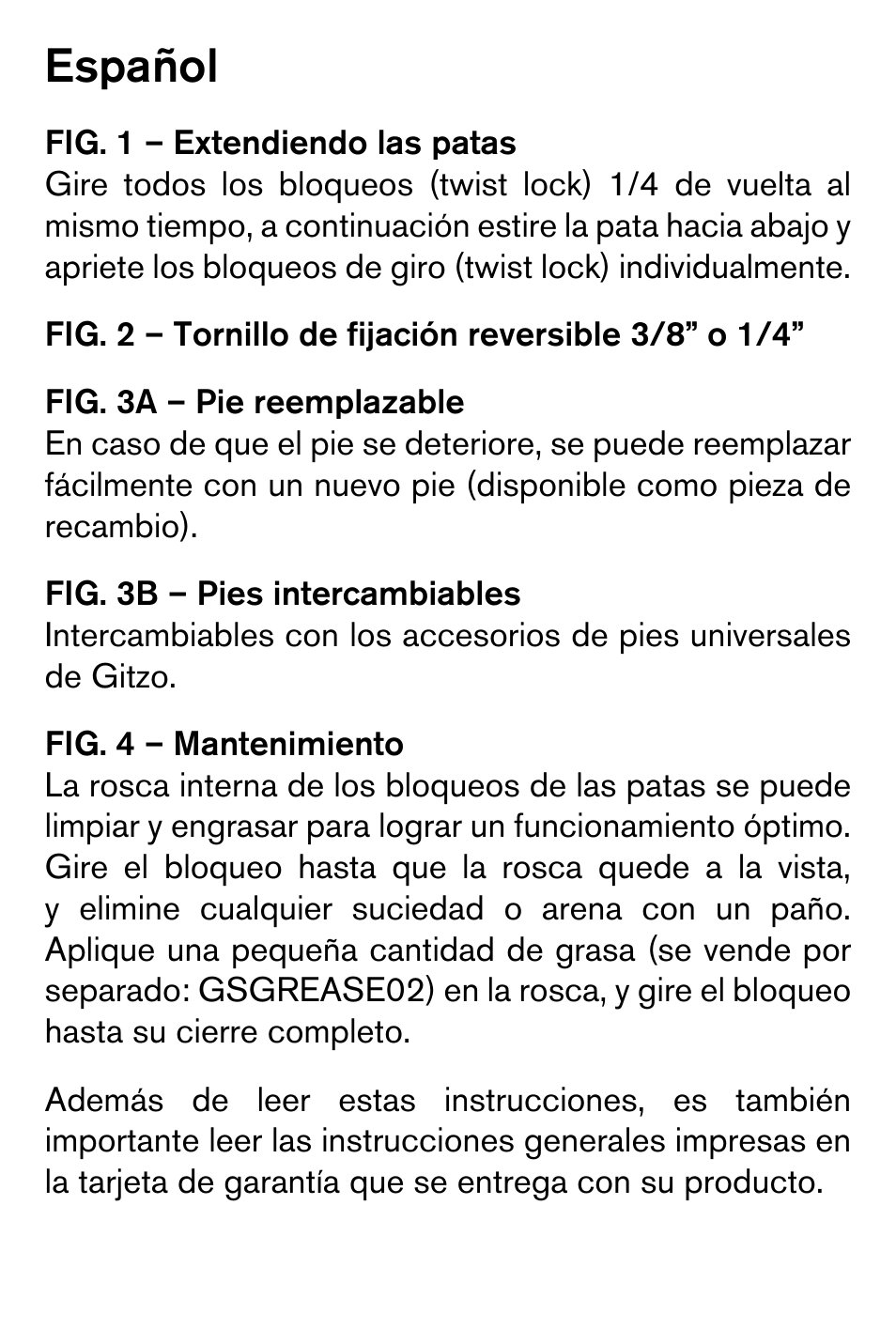 Español | Gitzo GM2542 Series 2 Carbon Fiber Monopod User Manual | Page 10 / 16