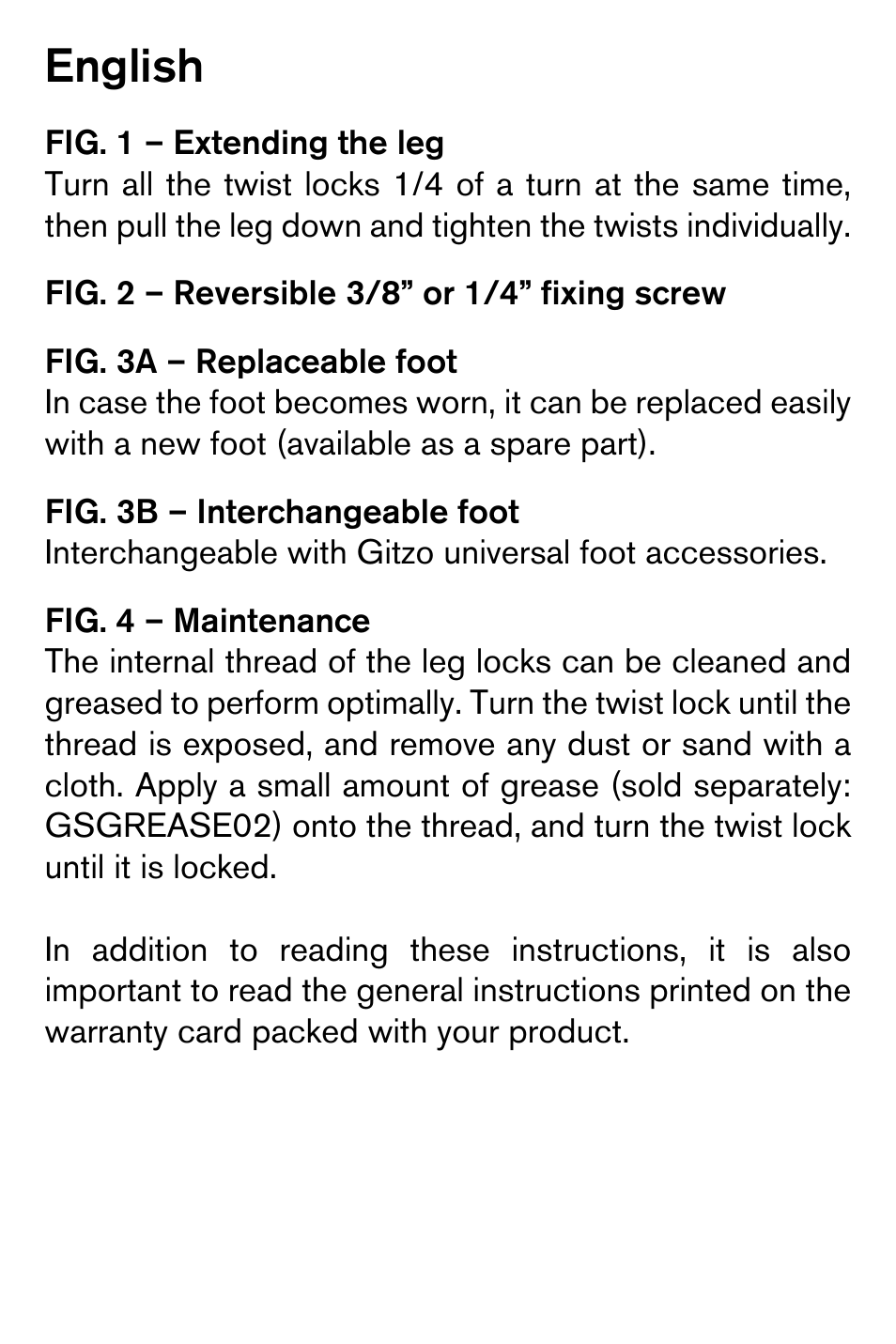English | Gitzo GM2542 Series 2 Carbon Fiber Monopod User Manual | Page 6 / 16