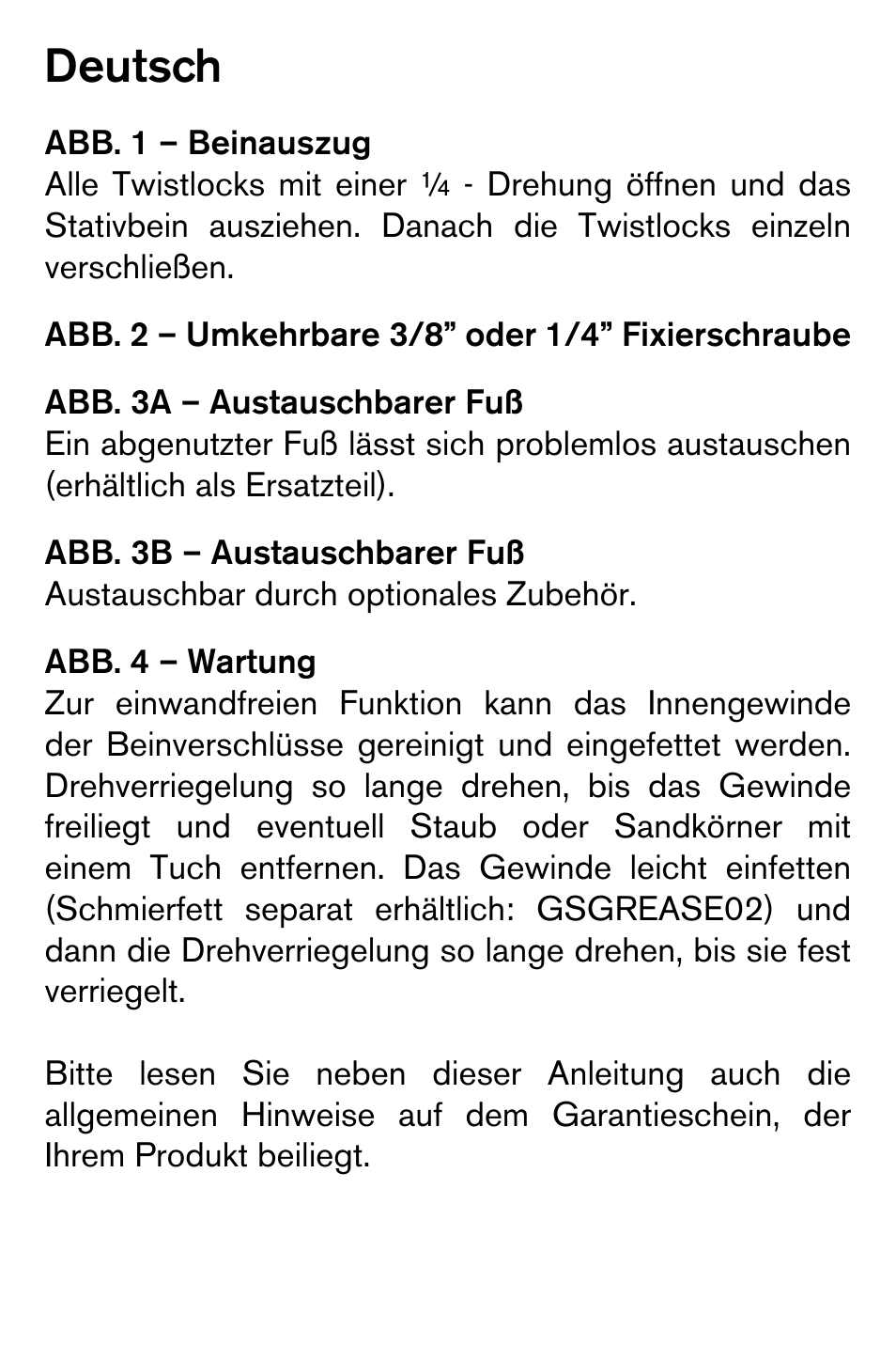 Deutsch | Gitzo GM2542 Series 2 Carbon Fiber Monopod User Manual | Page 8 / 16