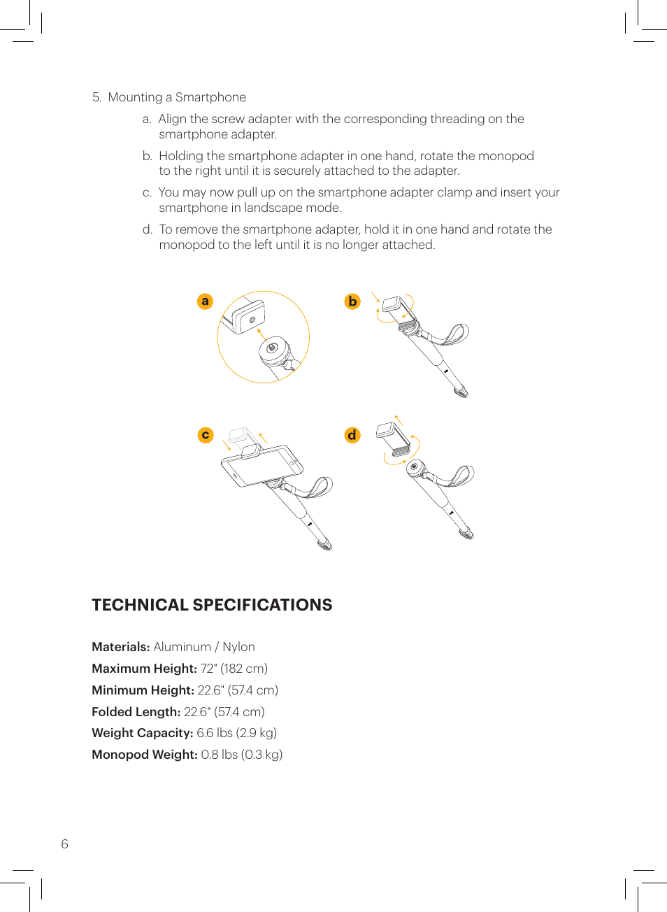 Technical specifications | Kodak 72" Monopod User Manual | Page 8 / 11