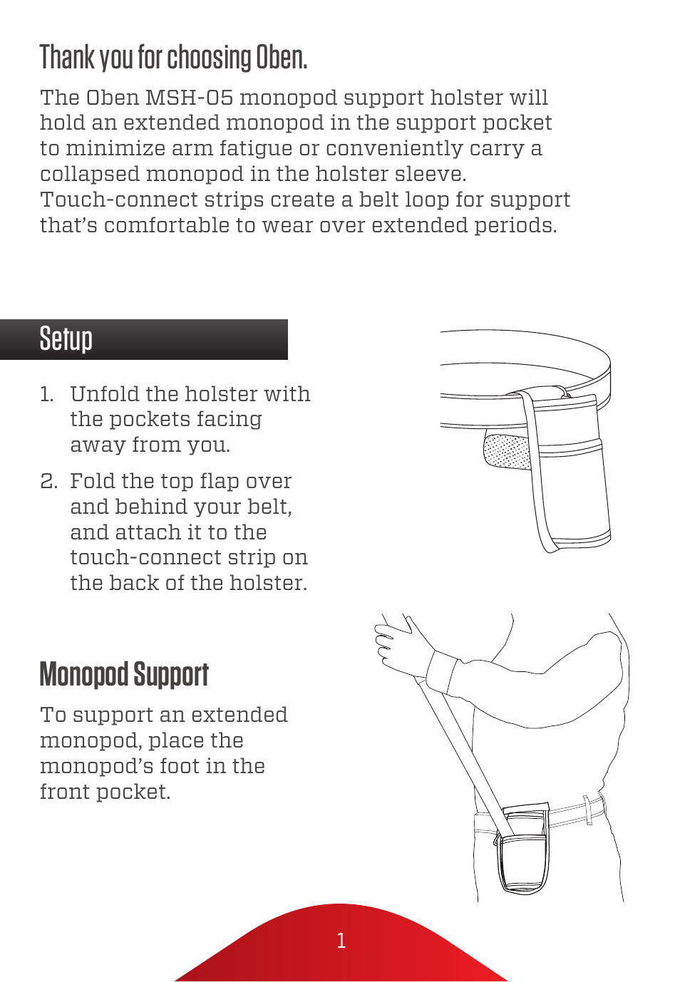 Monopod support, Setup | Oben MSH-05 Monopod Support Holster User Manual | Page 2 / 4