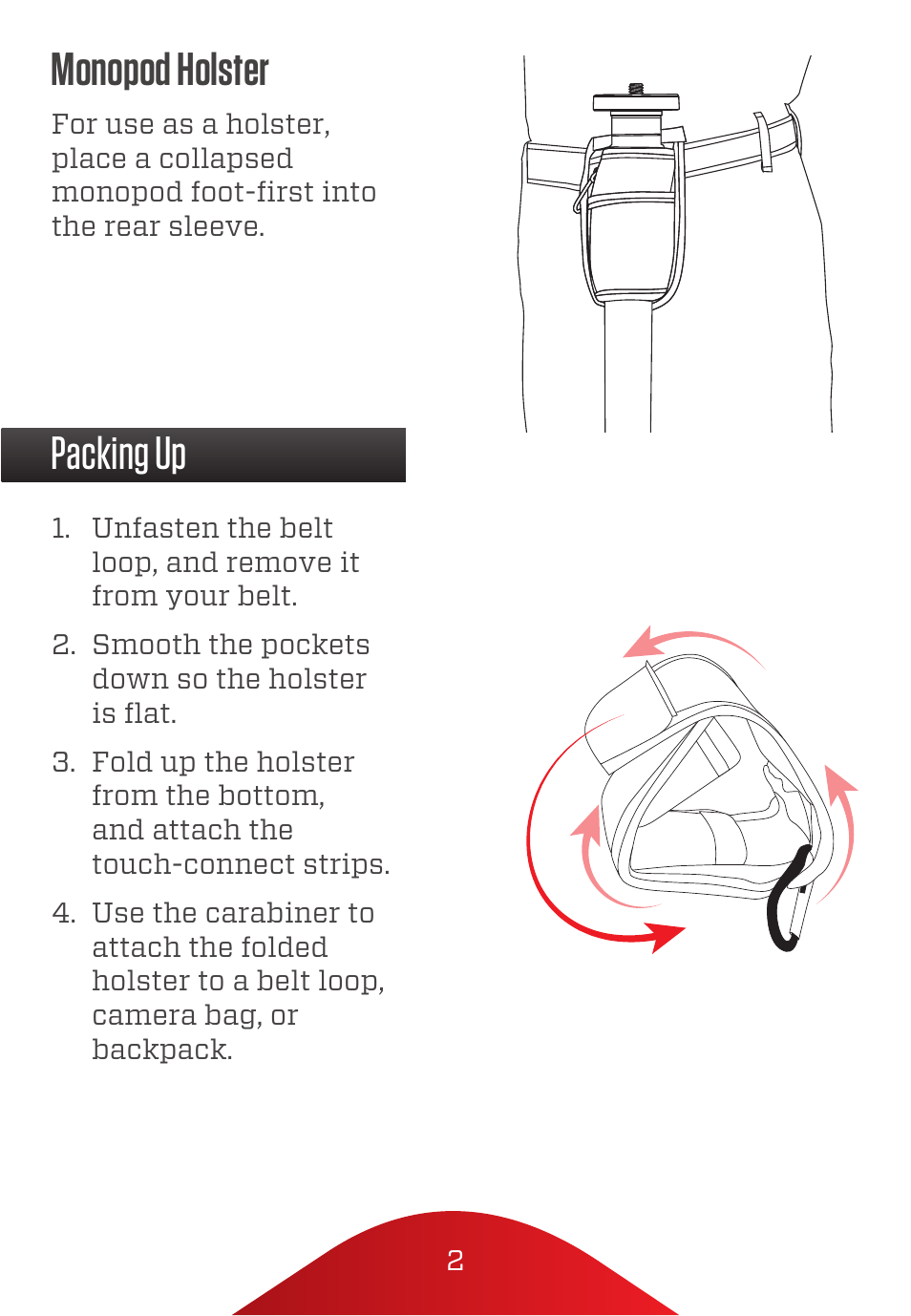 Monopod holster, Packing up | Oben MSH-05 Monopod Support Holster User Manual | Page 3 / 4