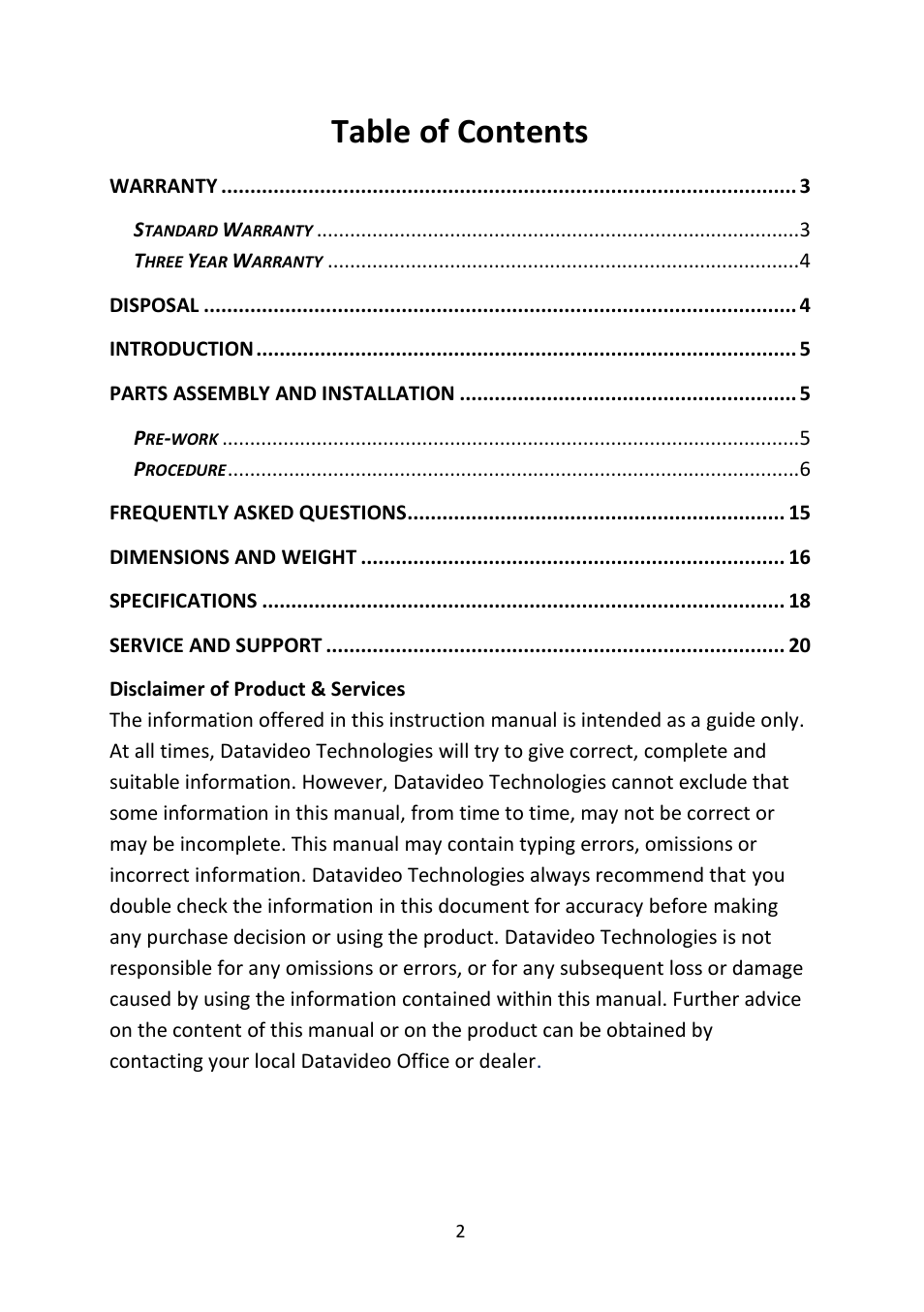 Datavideo CM-10 Ceiling Mount for PTR-10 Mark II & PTR-10T Mark II Pan/Tilt Heads User Manual | Page 2 / 20