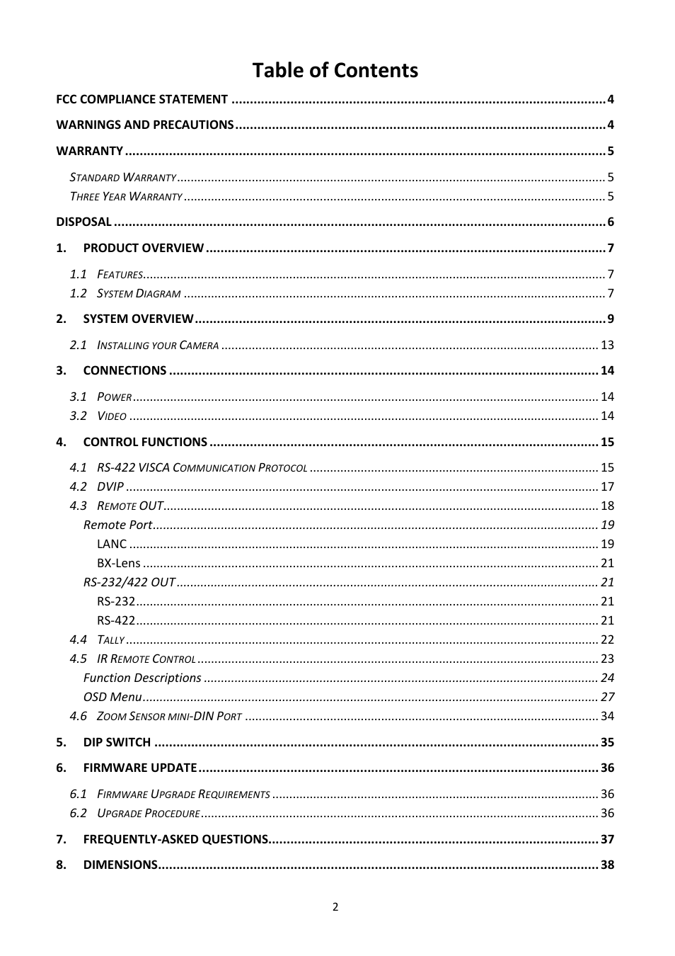 Datavideo PTR-10 MK II Robotic Head & RMC-180 MK II Pan/Tilt Controller Kit User Manual | Page 2 / 44