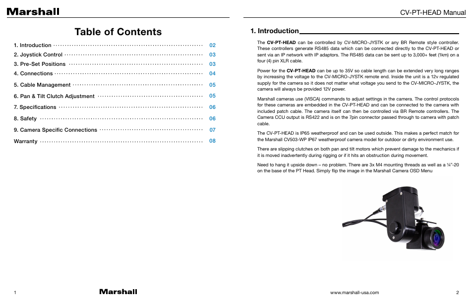 Marshall Electronics Motorized Micro PT Pan/Tilt Head for Select CV Series Cameras User Manual | Page 2 / 5