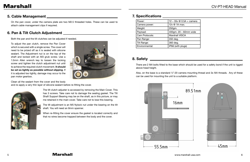 Cv-pt-head manual | Marshall Electronics Motorized Micro PT Pan/Tilt Head for Select CV Series Cameras User Manual | Page 4 / 5