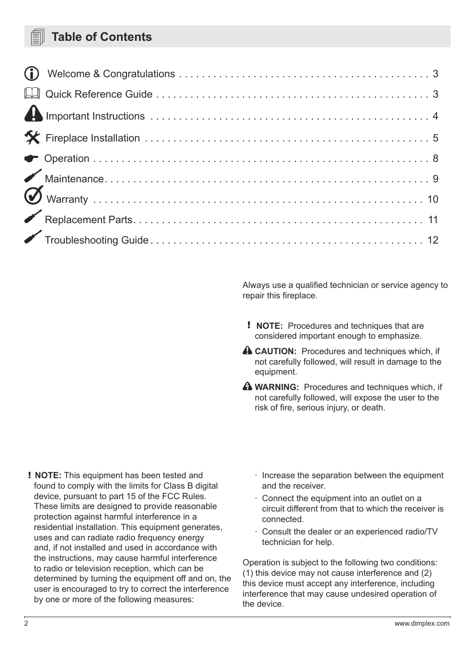 Dimplex DWF1146GP User Manual | Page 2 / 12