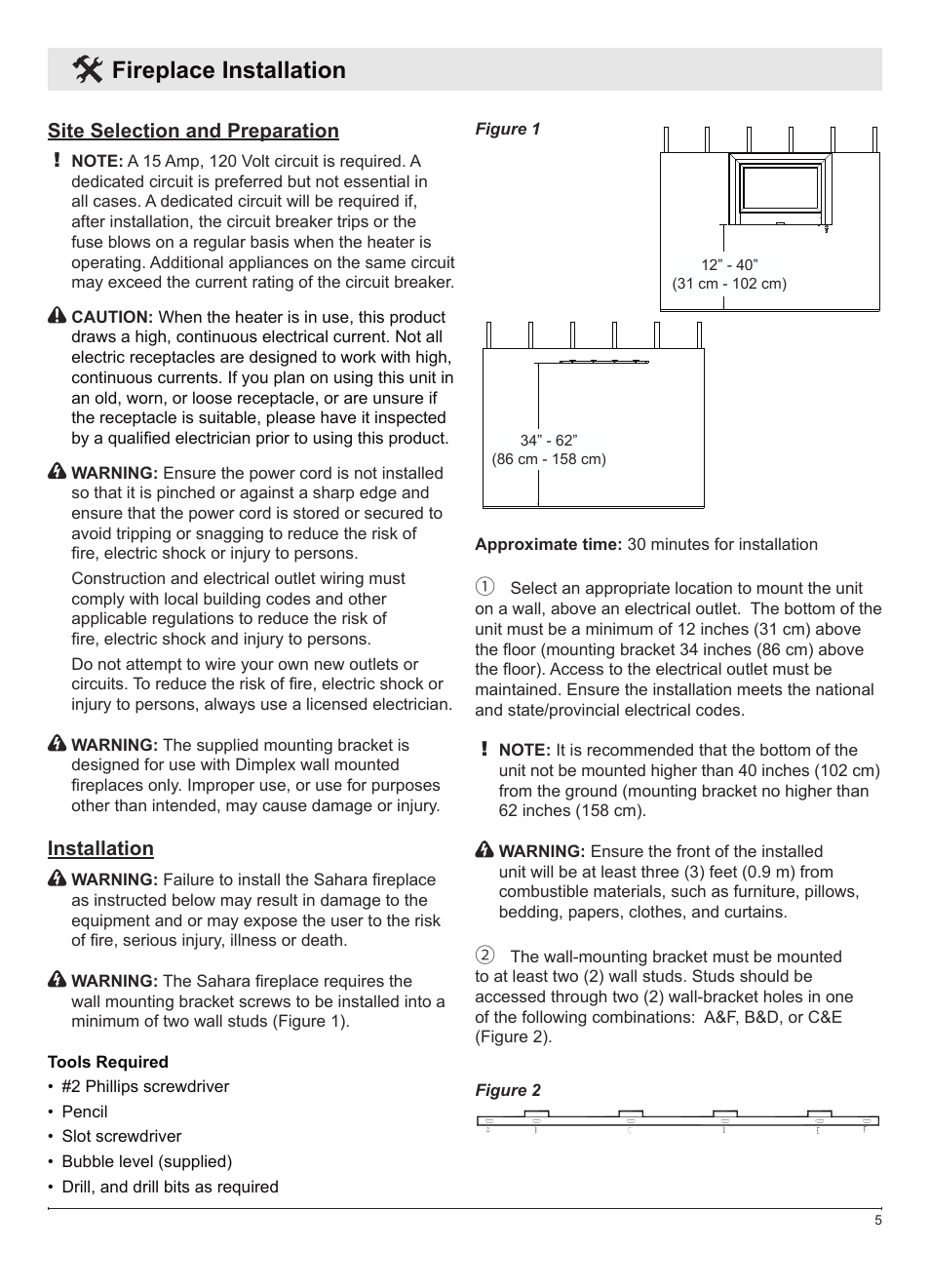 Fireplace installation | Dimplex DWF1146GP User Manual | Page 5 / 12