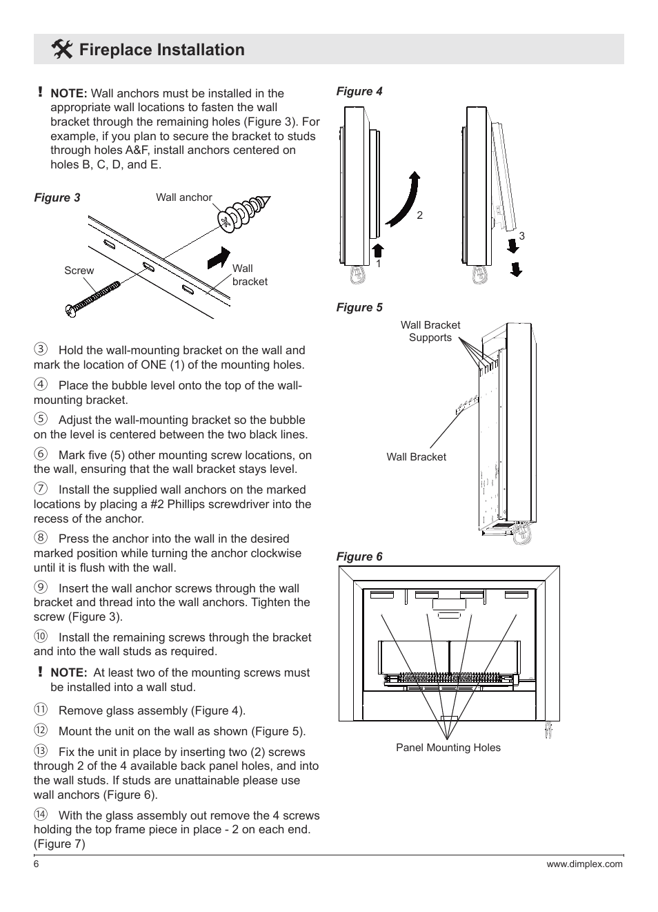 Fireplace installation | Dimplex DWF1146GP User Manual | Page 6 / 12