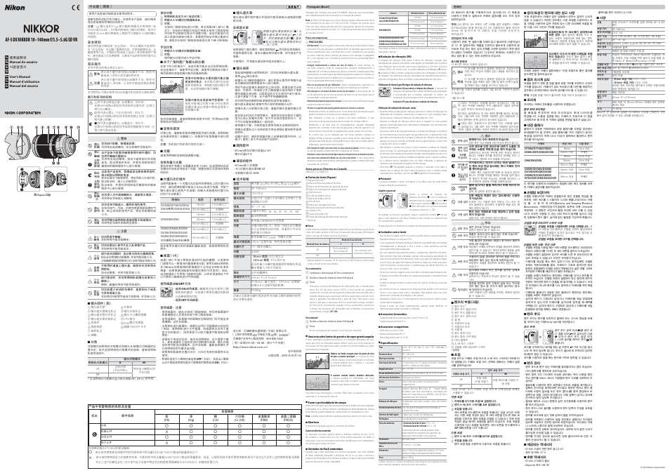 Nikon AF-S DX NIKKOR 18-140mm f/3.5-5.6G ED VR Lens User Manual | Page 2 / 2