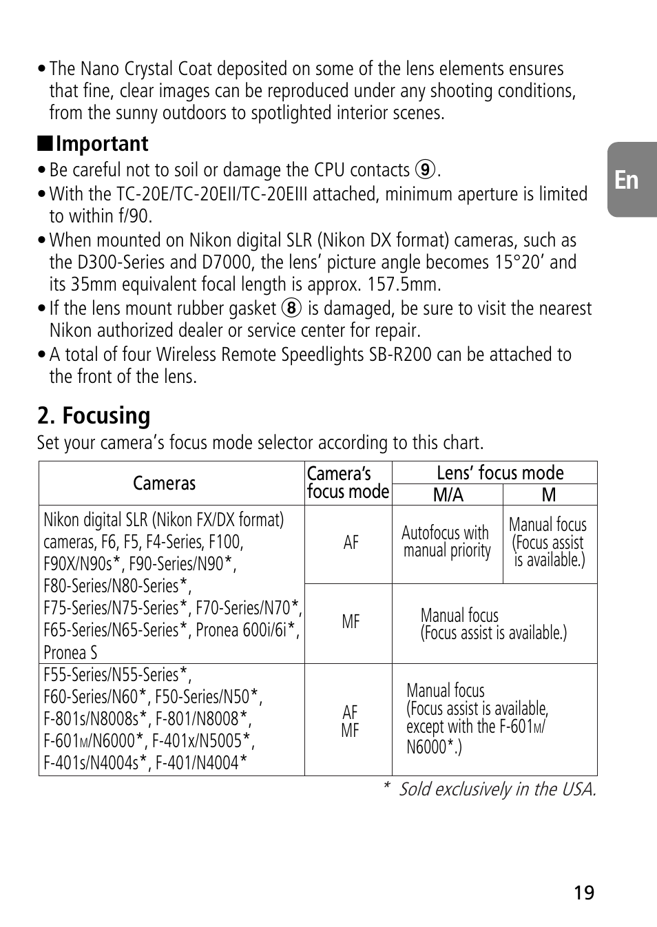 Focusing | Nikon AF-S VR Micro-NIKKOR 105mm f/2.8G IF-ED Lens User Manual | Page 19 / 132