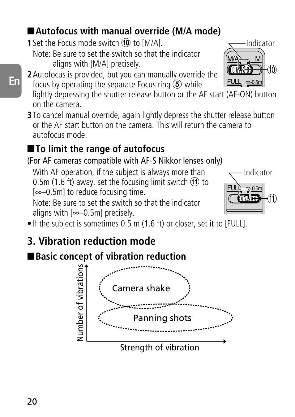 Vibration reduction mode | Nikon AF-S VR Micro-NIKKOR 105mm f/2.8G IF-ED Lens User Manual | Page 20 / 132