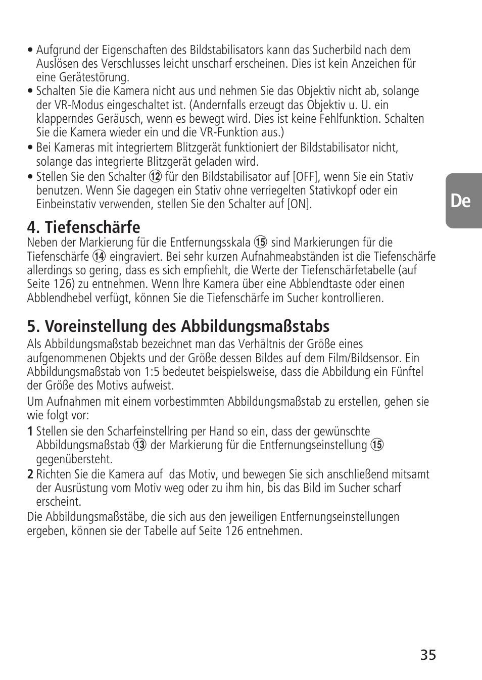 Tiefenschärfe, Voreinstellung des abbildungsmaßstabs | Nikon AF-S VR Micro-NIKKOR 105mm f/2.8G IF-ED Lens User Manual | Page 35 / 132