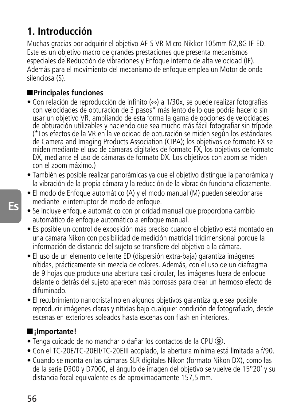 Introducción | Nikon AF-S VR Micro-NIKKOR 105mm f/2.8G IF-ED Lens User Manual | Page 56 / 132