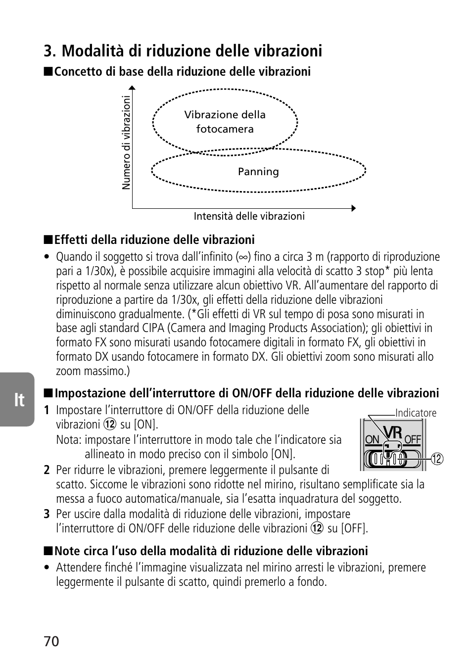 Modalità di riduzione delle vibrazioni | Nikon AF-S VR Micro-NIKKOR 105mm f/2.8G IF-ED Lens User Manual | Page 70 / 132
