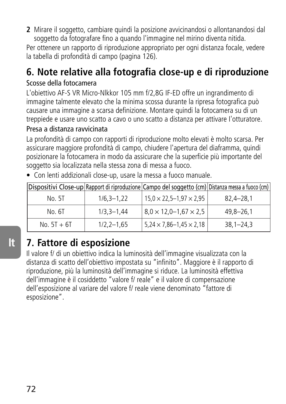 Fattore di esposizione | Nikon AF-S VR Micro-NIKKOR 105mm f/2.8G IF-ED Lens User Manual | Page 72 / 132