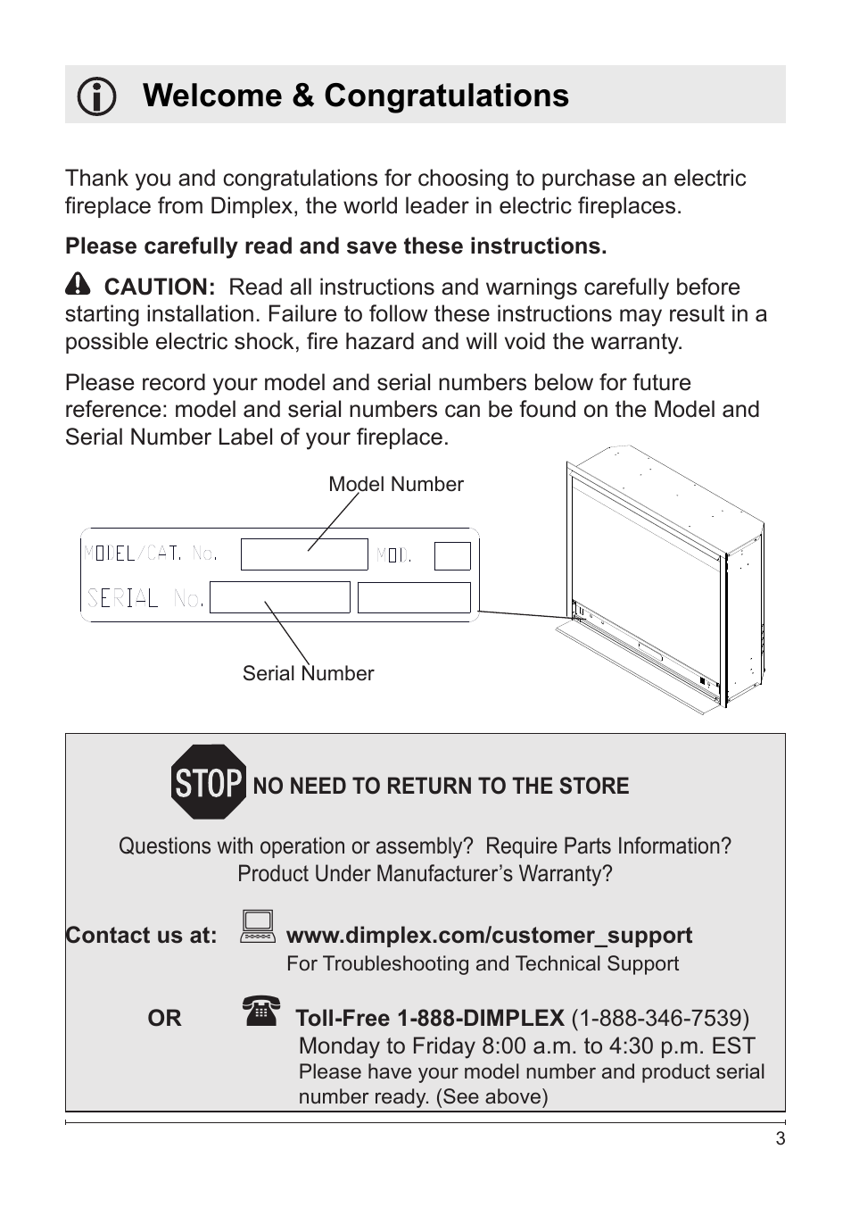 Welcome & congratulations | Dimplex NBDF2608 User Manual | Page 3 / 20