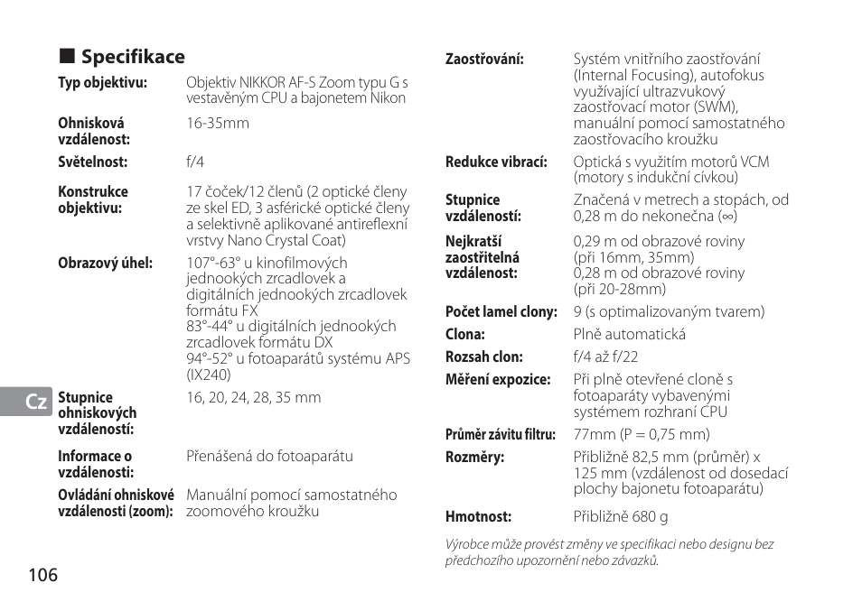 Jp en de fr es se ru nl it cz sk ck ch kr | Nikon AF-S NIKKOR 16-35mm f/4G ED VR Lens User Manual | Page 106 / 164