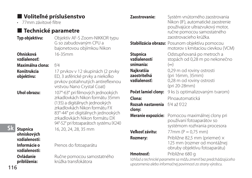 Jp en de fr es se ru nl it cz sk ck ch kr | Nikon AF-S NIKKOR 16-35mm f/4G ED VR Lens User Manual | Page 116 / 164