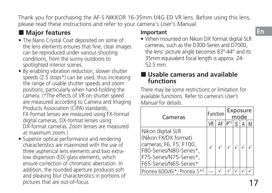 Nikon AF-S NIKKOR 16-35mm f/4G ED VR Lens User Manual | Page 17 / 164