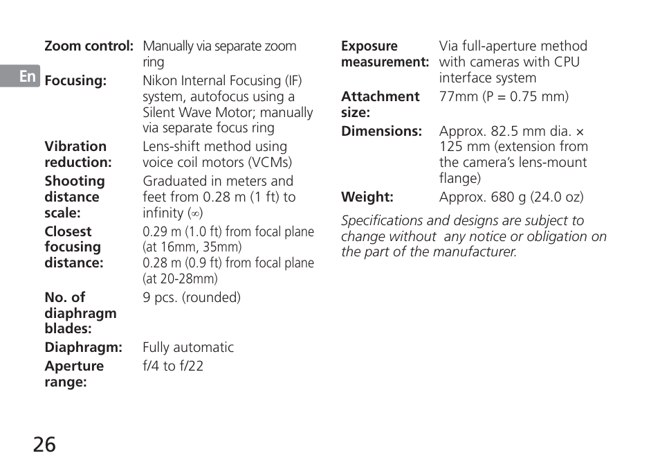 Nikon AF-S NIKKOR 16-35mm f/4G ED VR Lens User Manual | Page 26 / 164