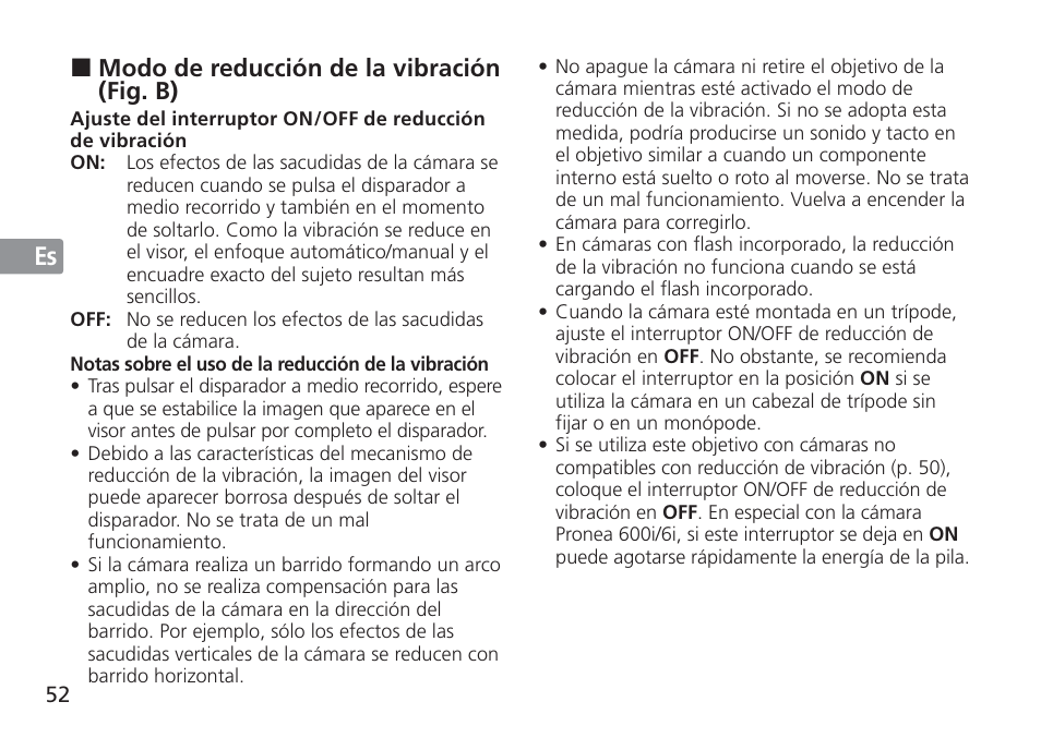 Modo de reducción de la vibración (fig. b) | Nikon AF-S NIKKOR 16-35mm f/4G ED VR Lens User Manual | Page 52 / 164