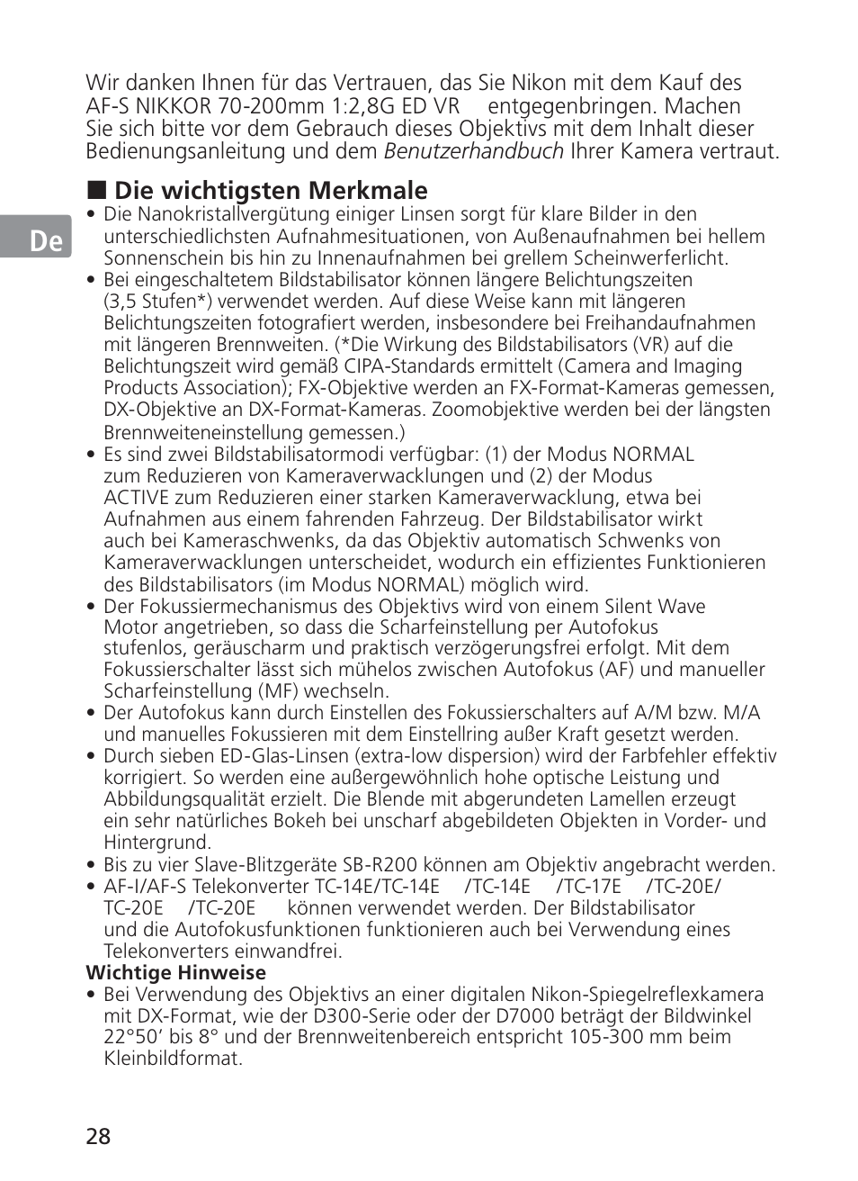 Jp en de fr es se ru nl it ck ch kr | Nikon AF-S NIKKOR 70-200mm f/2.8G ED VR II Lens User Manual | Page 28 / 196