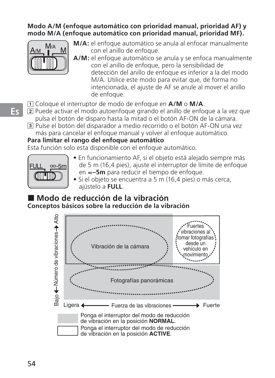 Jp en de fr es se ru nl it ck ch kr, Modo de reducción de la vibración | Nikon AF-S NIKKOR 70-200mm f/2.8G ED VR II Lens User Manual | Page 54 / 196