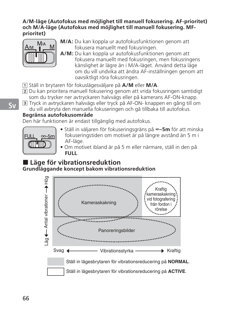 Jp en de fr es sv ru nl it ck ch kr, Läge för vibrationsreduktion | Nikon AF-S NIKKOR 70-200mm f/2.8G ED VR II Lens User Manual | Page 66 / 196