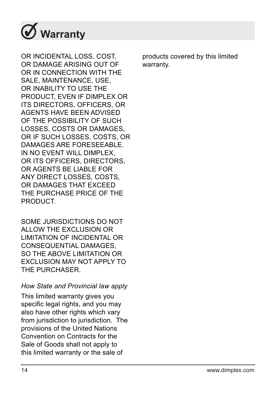 Warranty | Dimplex Electralog Fireplace 7207250100R05 User Manual | Page 14 / 47