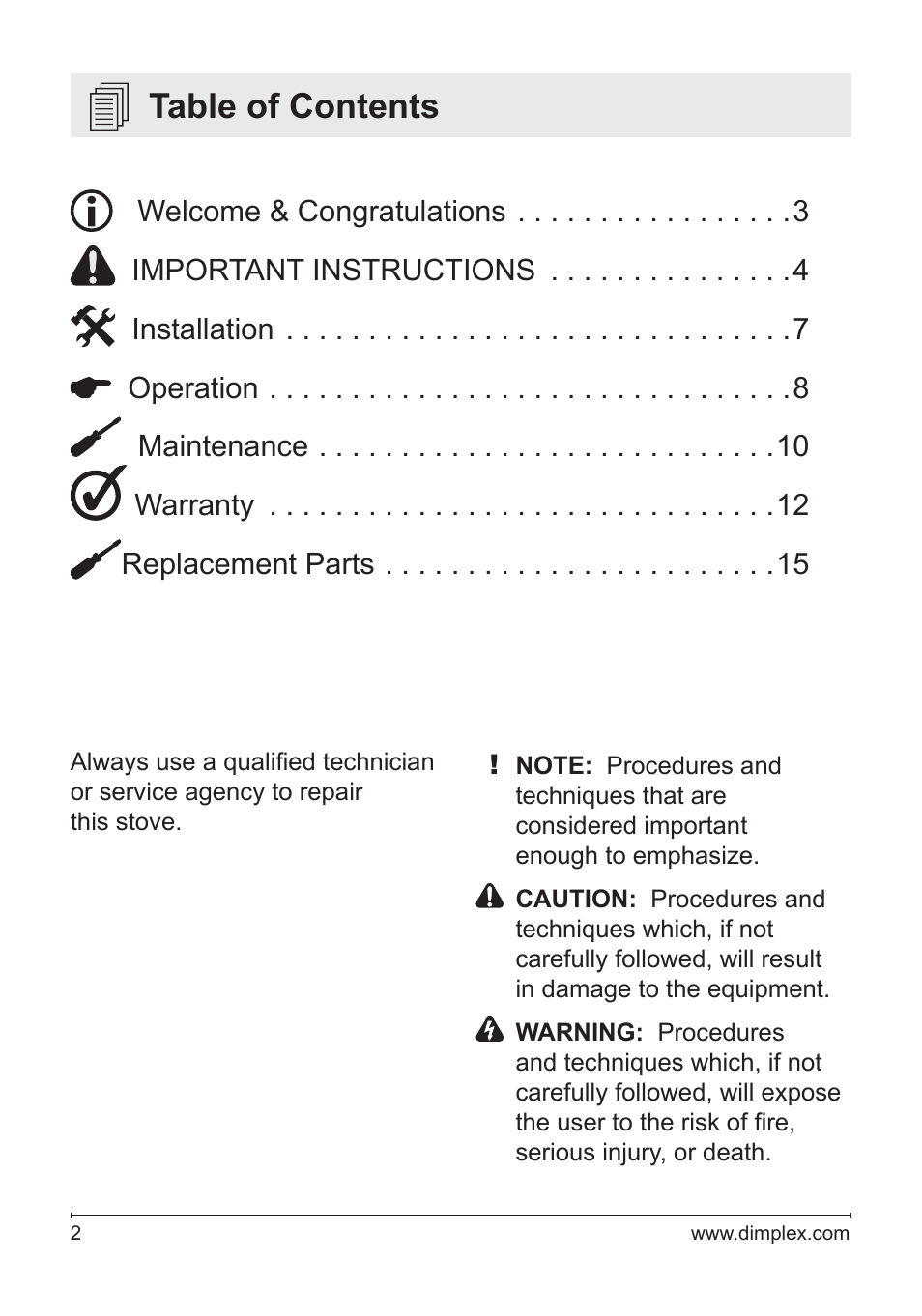 Dimplex Electralog Fireplace 7207250100R05 User Manual | Page 2 / 47