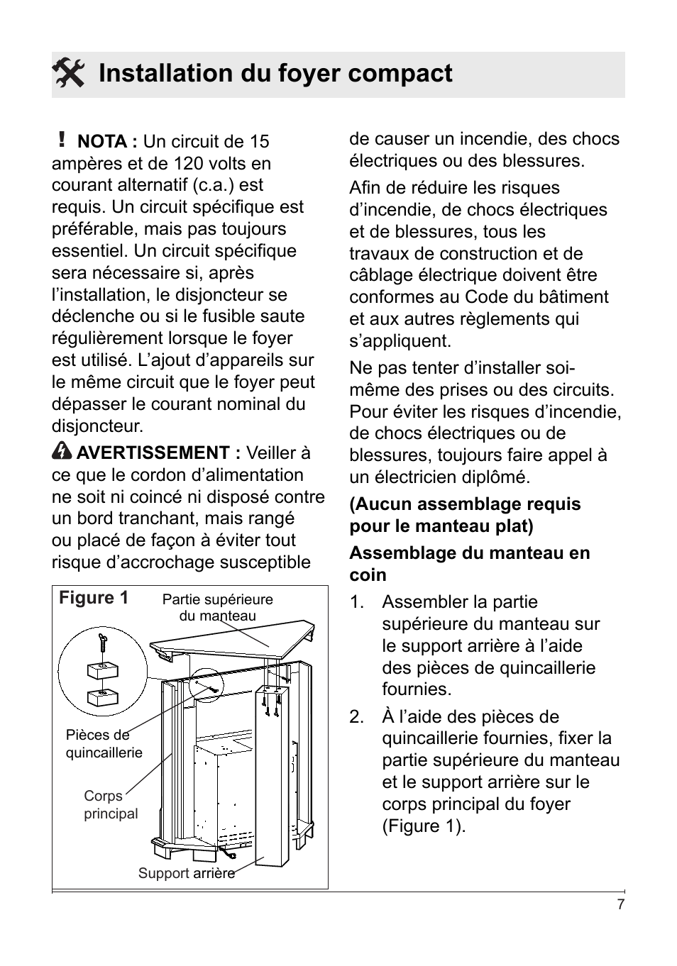 Installation du foyer compact | Dimplex Electralog Fireplace 7207250100R05 User Manual | Page 22 / 47