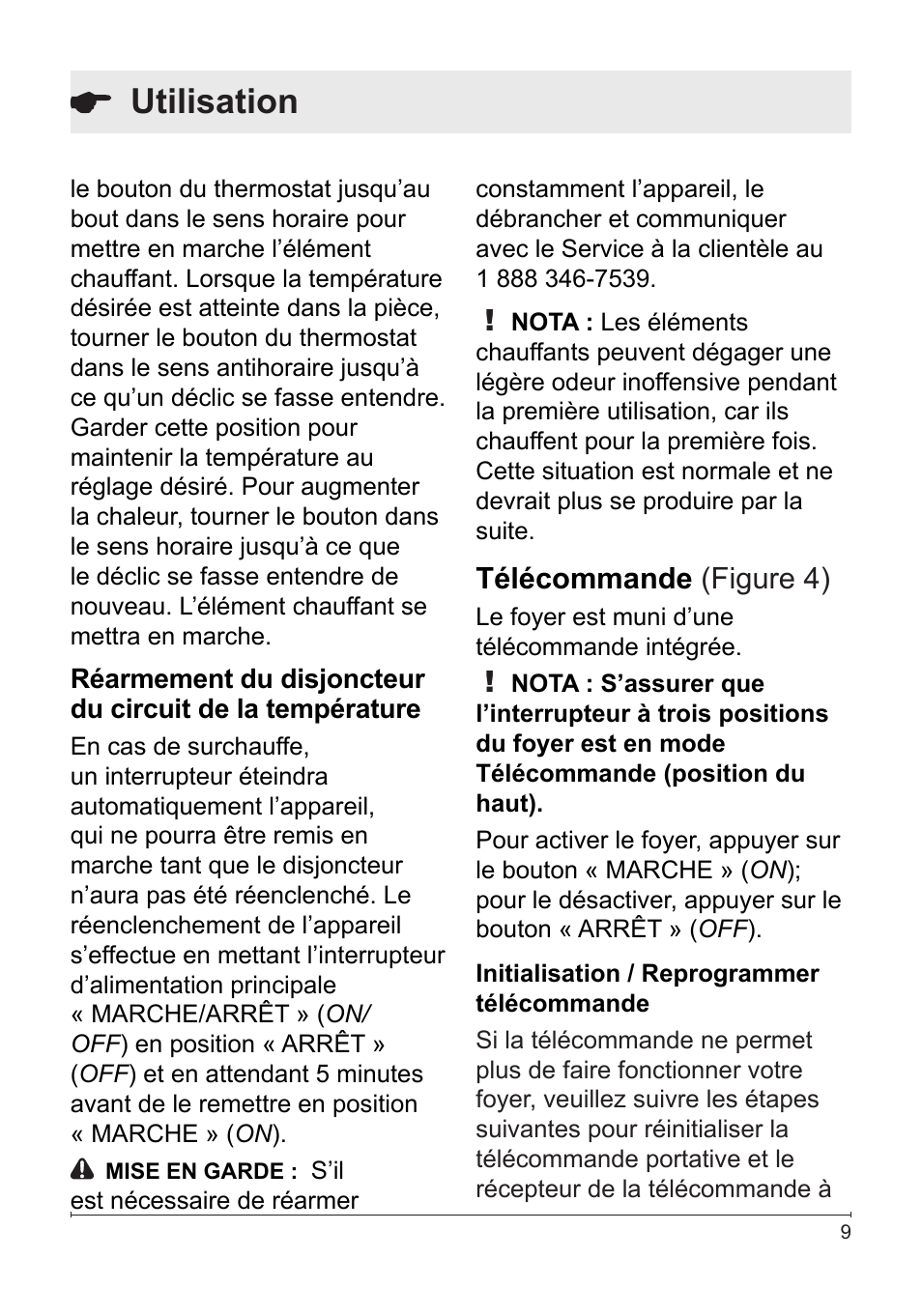 Utilisation, Télécommande (figure 4) | Dimplex Electralog Fireplace 7207250100R05 User Manual | Page 24 / 47