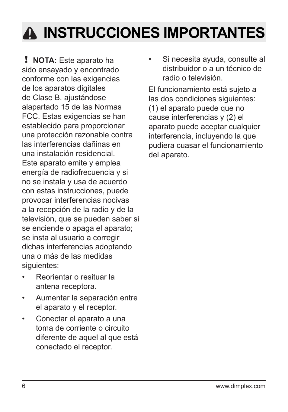 Instrucciones importantes | Dimplex Electralog Fireplace 7207250100R05 User Manual | Page 37 / 47