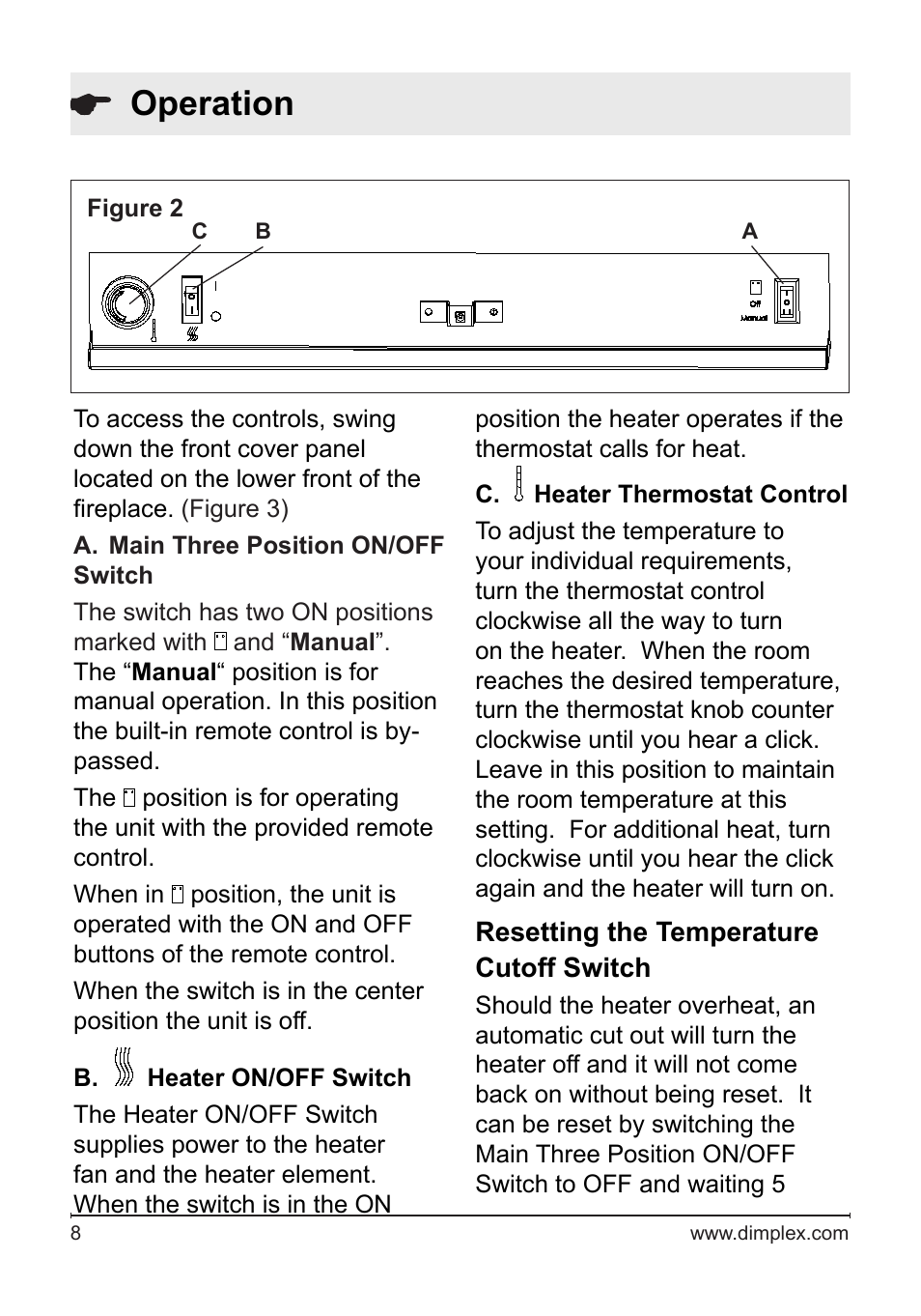 Operation | Dimplex Electralog Fireplace 7207250100R05 User Manual | Page 8 / 47