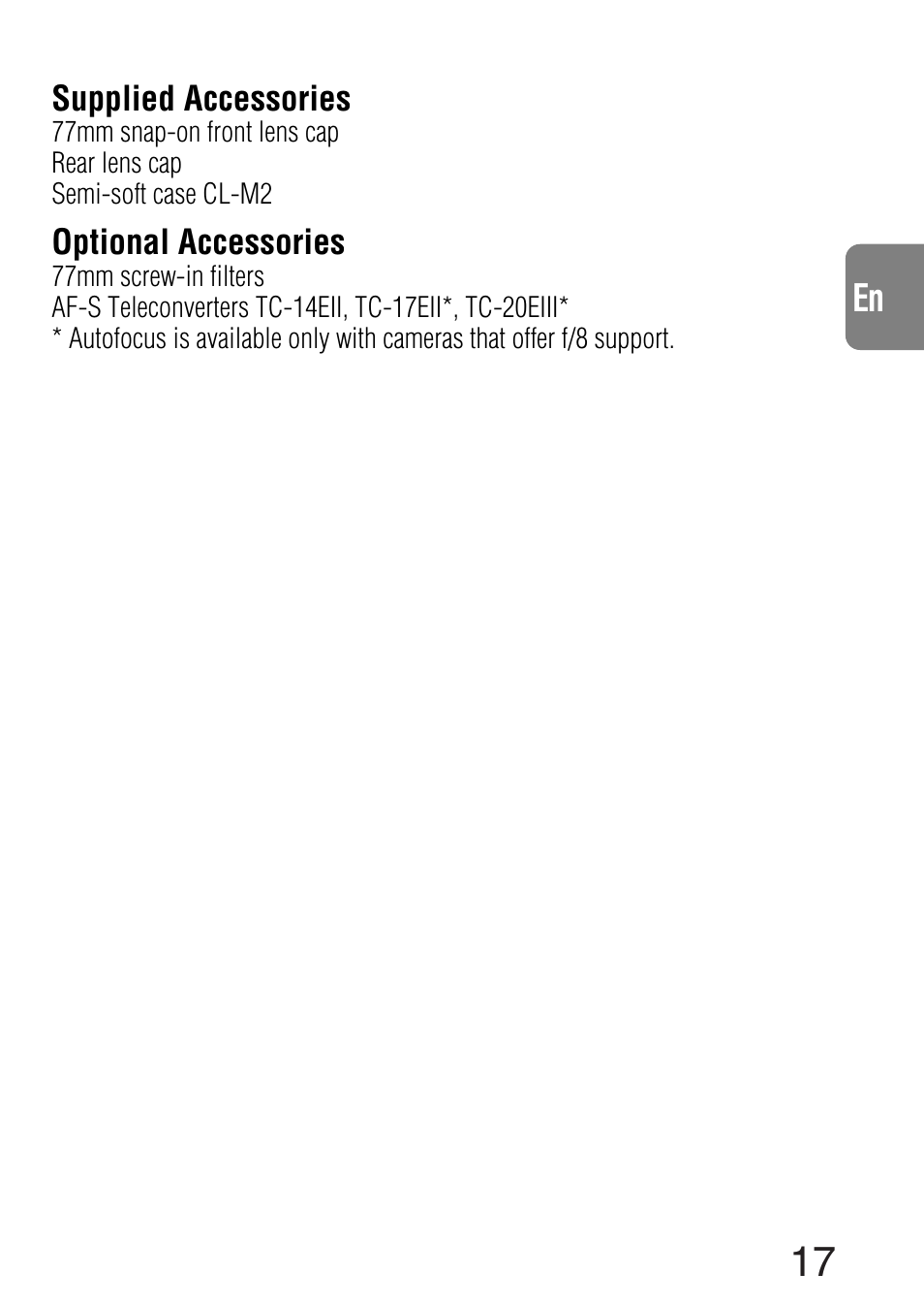 Nikon AF-S NIKKOR 300mm f/4D IF-ED Lens User Manual | Page 17 / 72