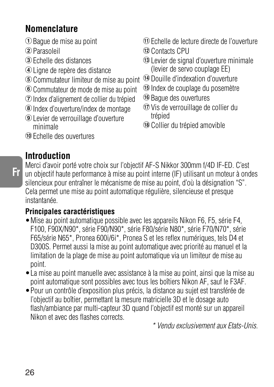 Ch jp en de es it ck fr, Introduction, Nomenclature | Nikon AF-S NIKKOR 300mm f/4D IF-ED Lens User Manual | Page 26 / 72