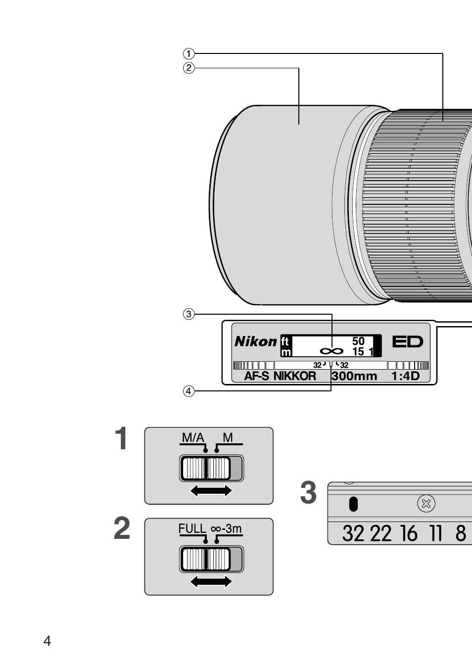 Nikon AF-S NIKKOR 300mm f/4D IF-ED Lens User Manual | Page 4 / 72
