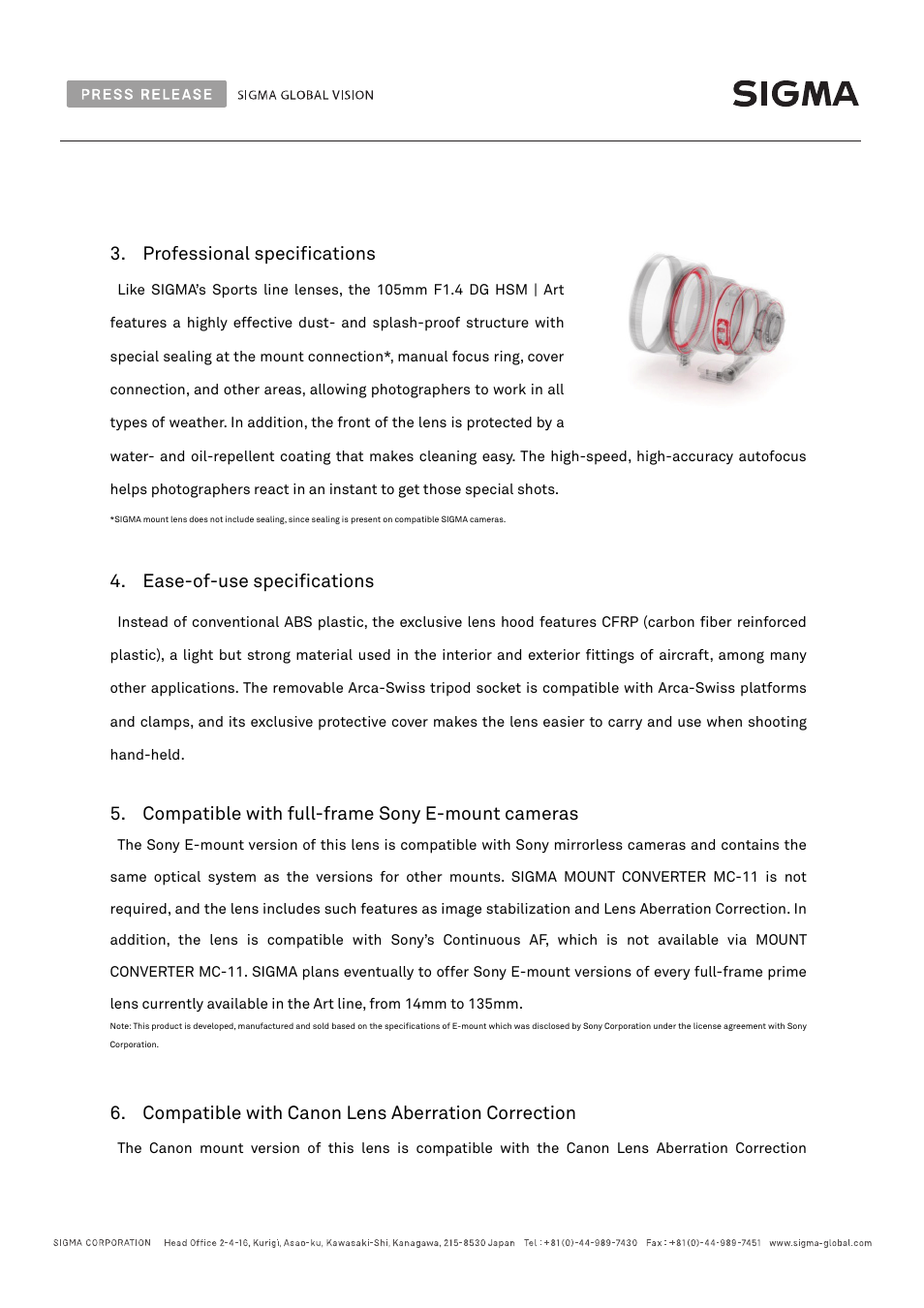 SIGMA 105mm f/1.4 DG HSM Art Lens for F User Manual | Page 3 / 5