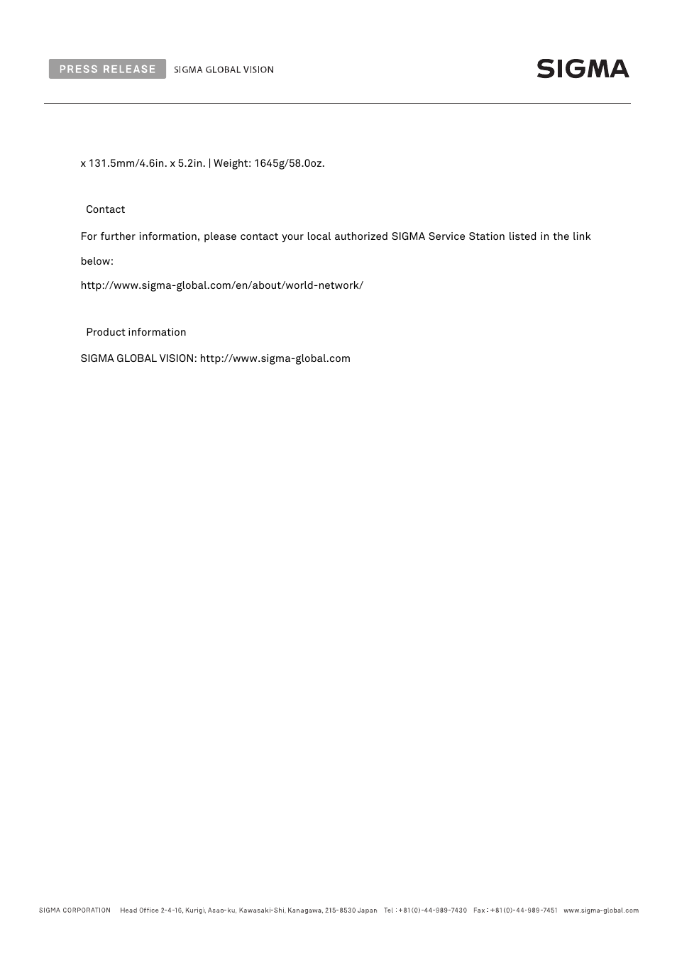 SIGMA 105mm f/1.4 DG HSM Art Lens for F User Manual | Page 5 / 5