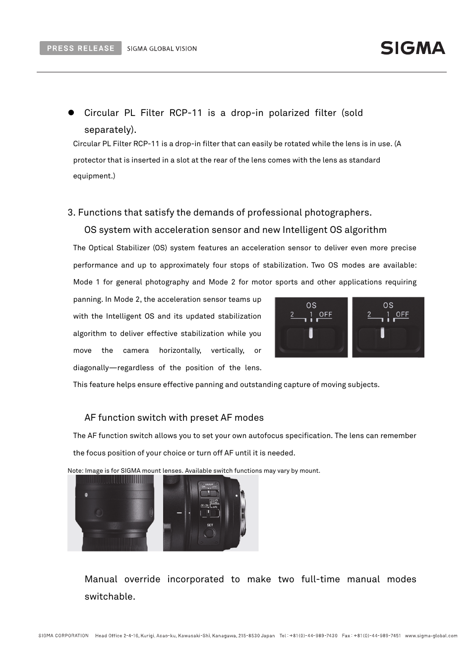 SIGMA 500mm f/4 DG OS HSM Sports Lens for F User Manual | Page 6 / 10
