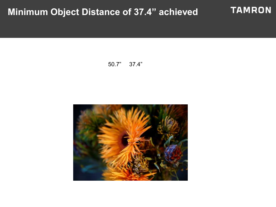 Minimum object distance of 37.4” achieved | Tamron SP 70-200mm f/2.8 Di VC USD G2 Lens for F User Manual | Page 15 / 34