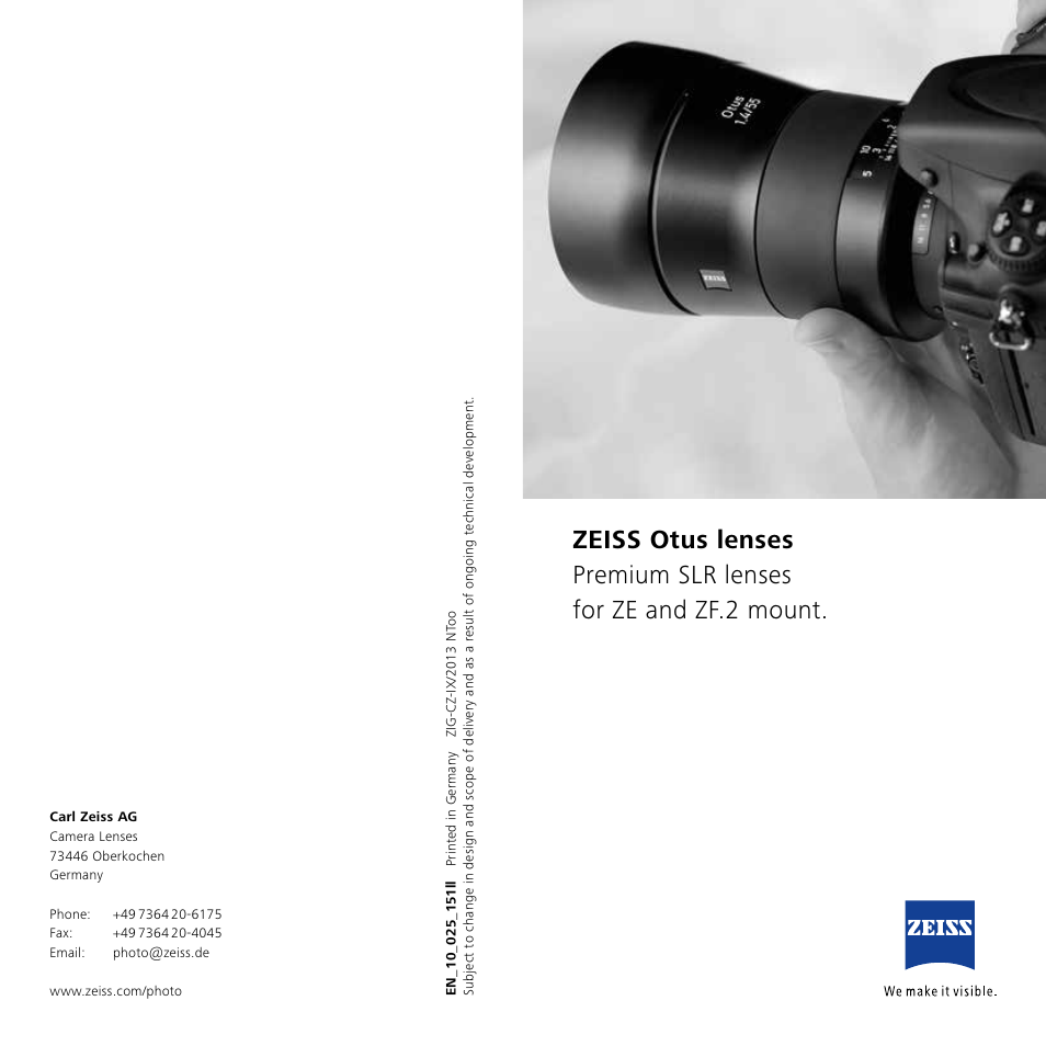 Carl Zeiss Otus 55mm f/1.4 ZF.2 Lens for F User Manual | 12 pages